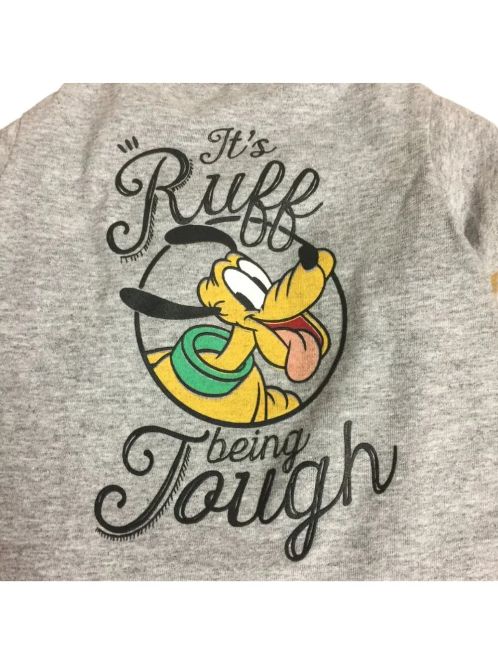 Disney Tails IT'S RUFF BEING TOUGH Pluto Gray Pet Graphic Tee Dog Size Small